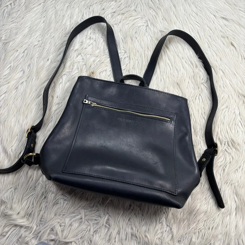 Portland Leather Goods Black Leather Large Tote Backpack Minimalist Quiet Luxury